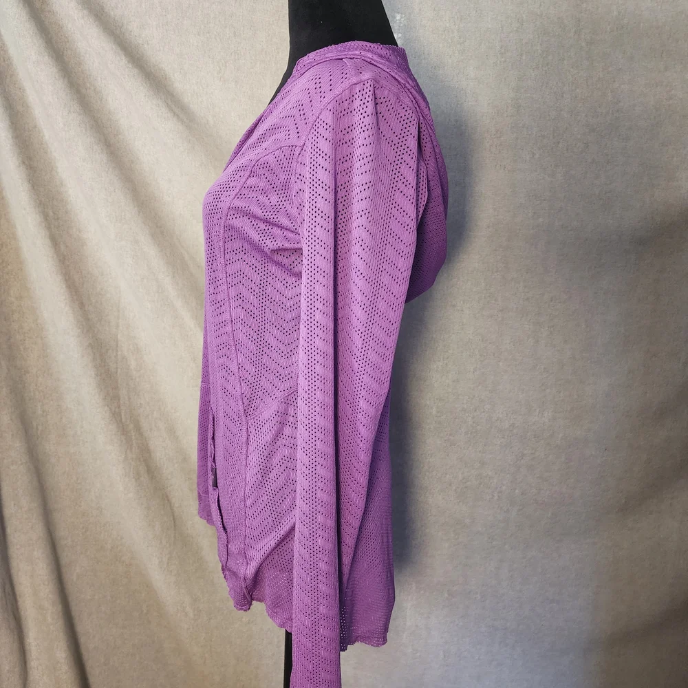 Prana Breathe Hoodie Womens L Purple Perforated V-neck Pocket Long Sleeve Yoga